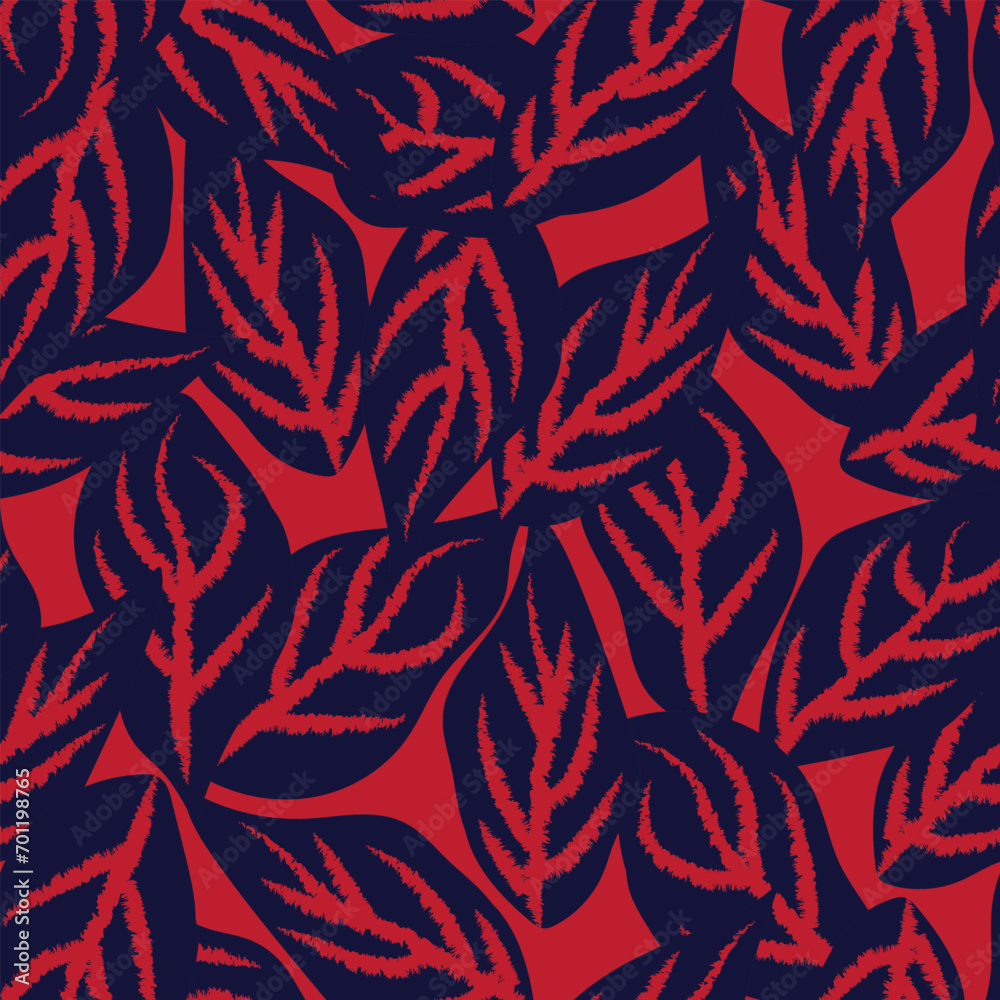 Obraz premium Red Tropical Leaf Seamless Pattern Design