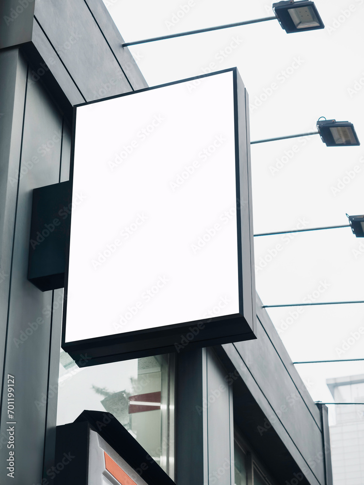 Mock up Signboard Black frame square shape Front Shop Sign Modern building Mock up Signboard Black frame square shape Front Shop Sign Modern building