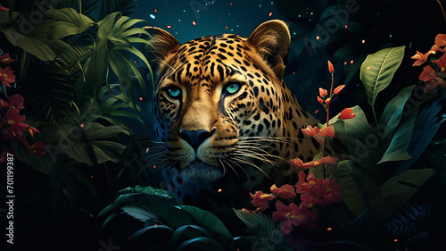 cheetah in a jungle with foliage for decoration