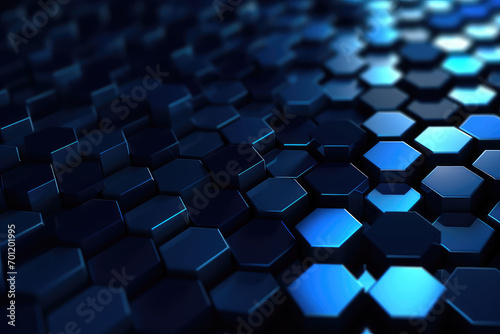 Hexagonal geometric ultra wide background. Abstract blue of futuristic. Sci fi banner, cover. 3d render illustration. © NeeArtwork