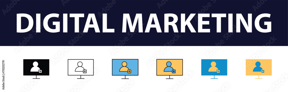 Dynamic Digital Presence: Comprehensive Set of Digital Marketing Color Fill and Line Icons - Website, SEO, Social Media, Online Advertising, Mail, Content, Strategy, Target, Feedback Dynamic Digital Presence: Comprehensive Set of Digital Marketing Color Fill and Line Icons - Website, SEO, Social Media, Online Advertising, Mail, Content, Strategy, Target, Feedback