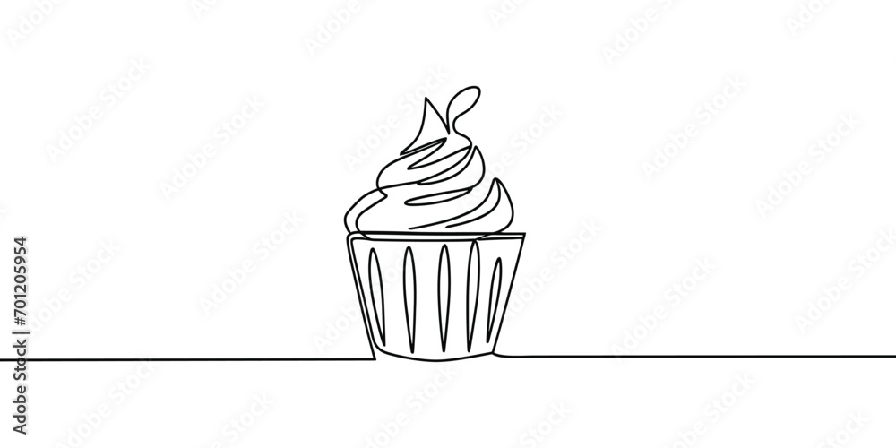 cup cake continuous line art style illustration - obrazy, fototapety, plakaty 