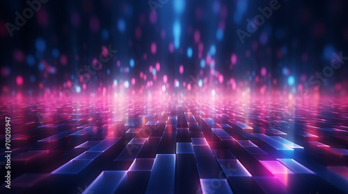 Abstract background with pink blue glowing neon bokeh lights. data transfer concept, digital wallpaper