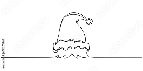 Christmas vector santa's hat continuous line art style illustration