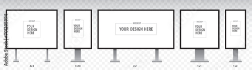 Billboard Vector Mockup Set for Outdoor Advertising Poster Designs. Horizontal and vertical blank sign boards with general standard sizes. photo