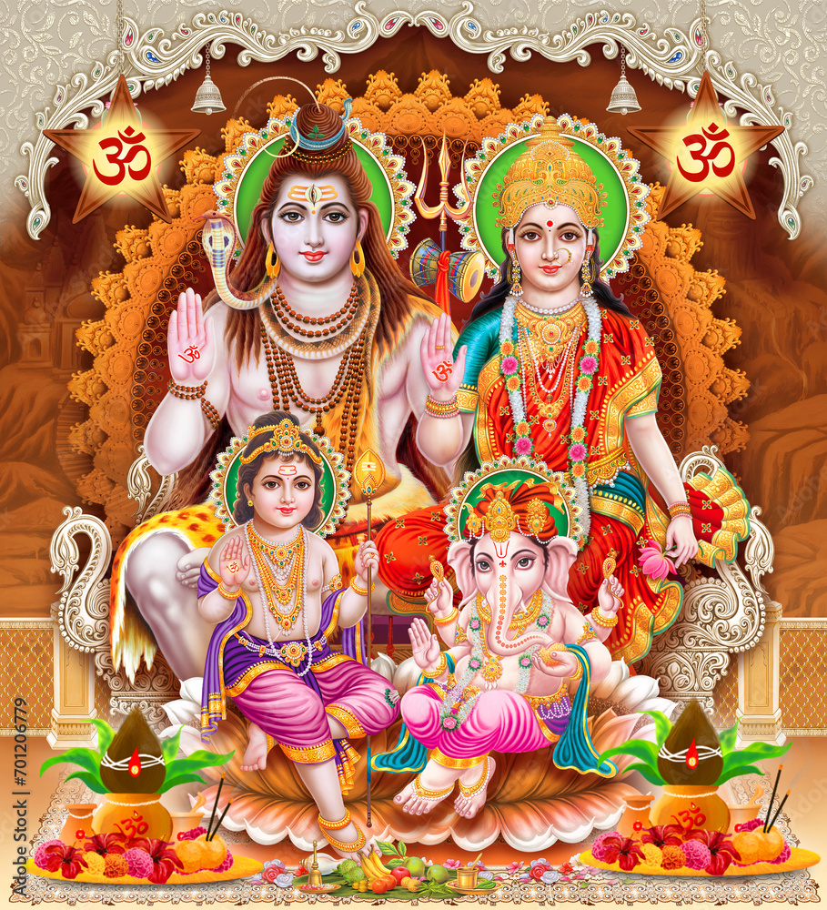 Lord Shiva with family full hd background wallpaper , God Shiv Pariwar poster design 