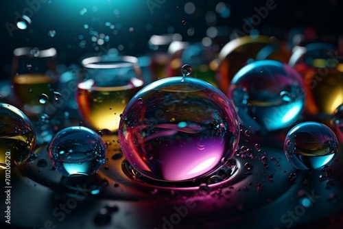 3D rendered bubbles filled with vibrant liquid colors. Generative AI