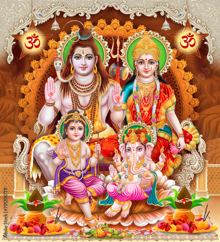 Lord Shiva with family full hd background wallpaper , God Shiv Pariwar poster design  photo