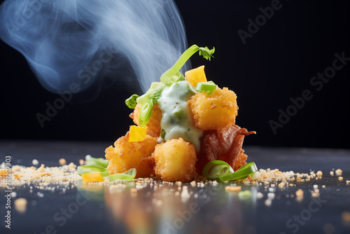 close-up of crispy tater tot with steam