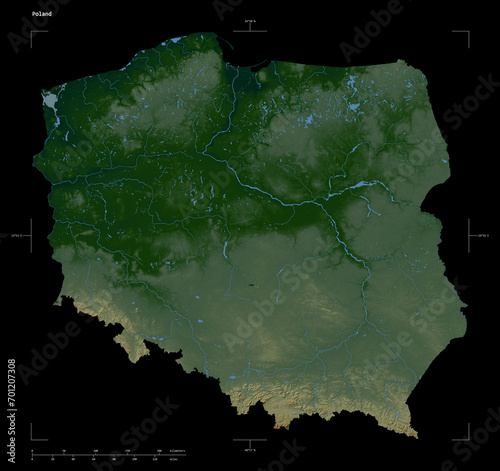 Bild auf Leinwand Poland shape isolated on black. Physical elevation map
