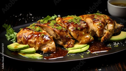 full tender juicy grilled chicken with barbecue sauce dish for pub 