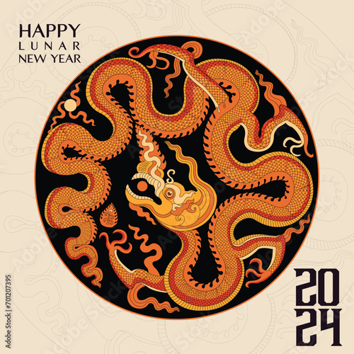 Happy new year 2024, Year of the dragon, Happy lunar new year 2024, Vietnamese Dragon Illustration. 