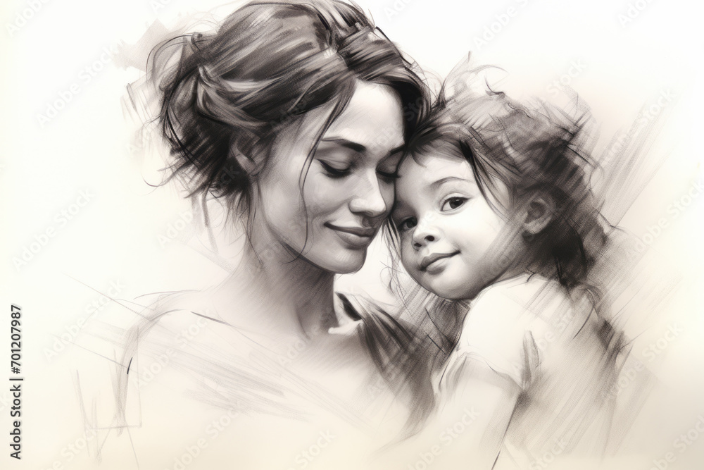 Charcoal portrait of mother and child, posed for Mother's Day Charcoal portrait of mother and child, posed for Mother's Day