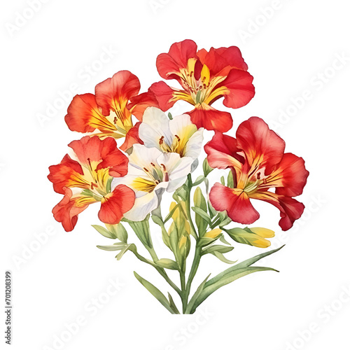 Alstroemeria Flower watercolor painting illustration suitable for wedding, greeting card, fabric, textile, wallpaper, ceramic, brand, web design, stationery, cosmetic, social media, scrapbook.  © JewJew