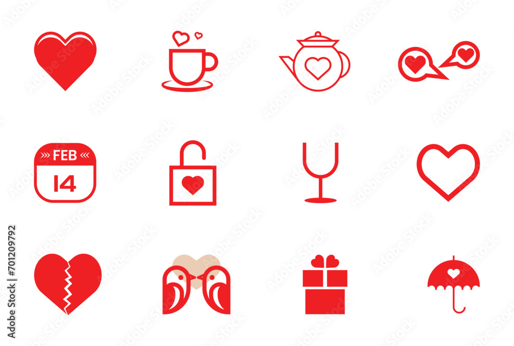 Valentines day icon set. heart, romantic and love symbols. isolated vector images in flat style design Template. Valentines day icon set. heart, romantic and love symbols. isolated vector images in flat style design Template.