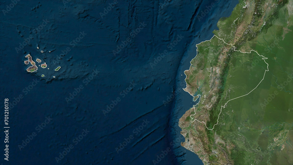 Ecuador with Galápagos Islands outlined. High-res satellite map
