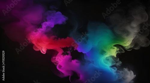 Artistic arrangement of vibrant multi colored smoke in dark studio