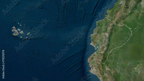 Ecuador with Gal  pagos Islands outlined. High-res satellite map