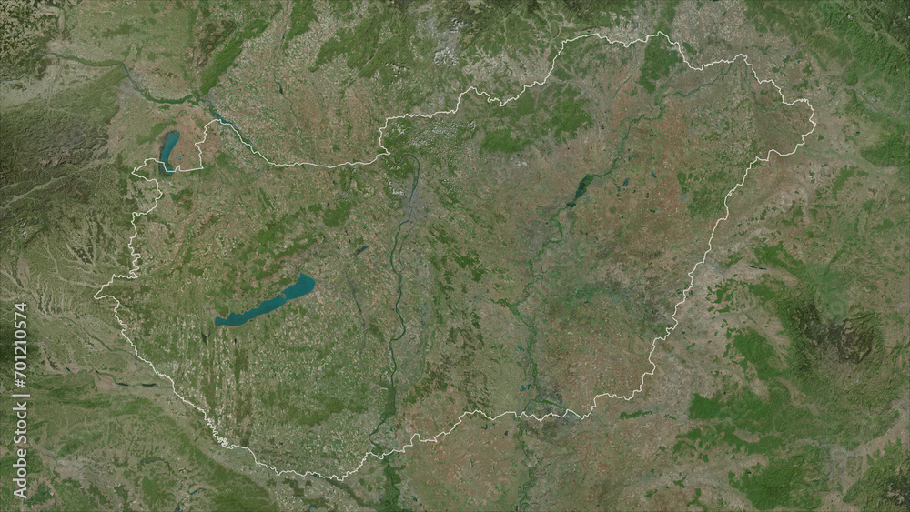 Hungary outlined. High-res satellite map