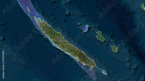 New Caledonia outlined. High-res satellite map