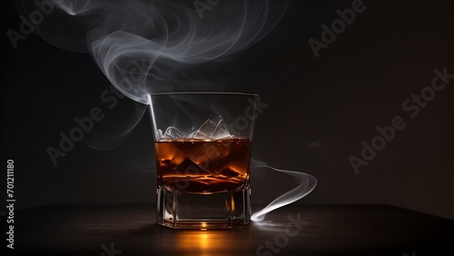 Glass of alcohol and cigarette on black background. Quench Your Thirst with a Refreshing Beverage in a Crystal Glass on a Dark Background