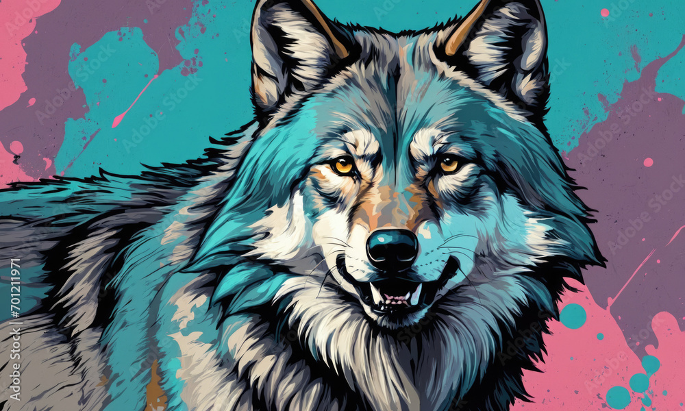 Fototapeta Fantasy Illustration of a wild animal wolf. Digital art style wallpaper background.