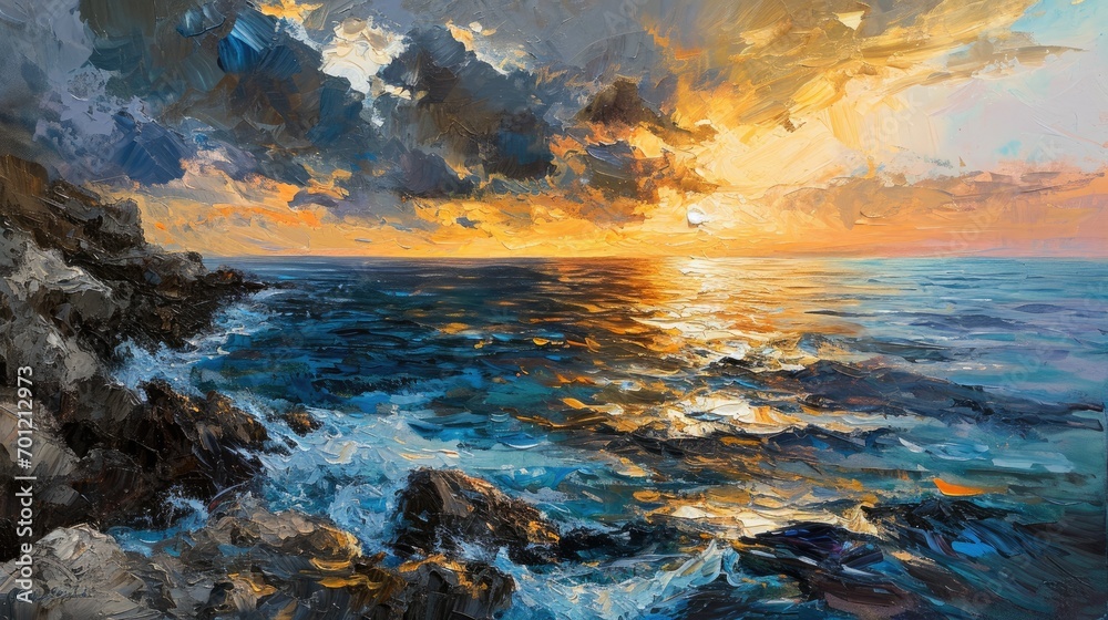 Fototapeta premium impressionist oil painting, beautiful, dramatic, Puglia Sunset in Italy during Summertime