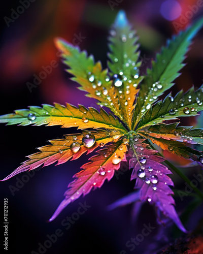 Cannabis leaves or marijuana of plant on dark blurred background with sunlight.