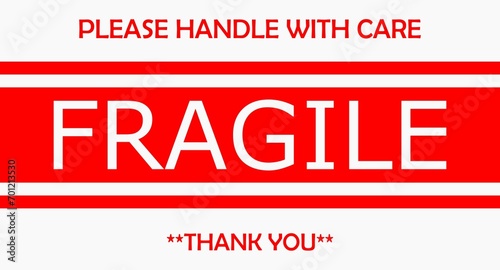 sticker fragile handle with care, white color fragile warning label, fragile label with broken glass symbol, vector, red text