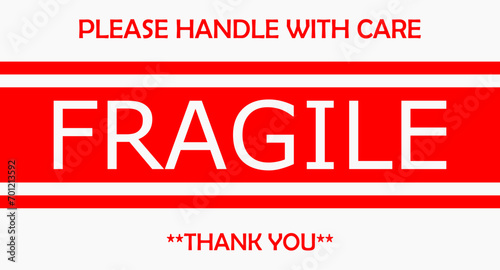 sticker fragile handle with care, white color fragile warning label, fragile label with broken glass symbol, vector, red text