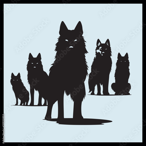 Wolf Silhouette vector Pack Clip art, sitting wolf illustration