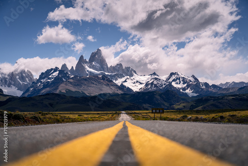 Road to el chalten, beautiful fitz roy, cerro torre, dramatic sky sunlight,  and cloud (Argentina, Patagonia) photo