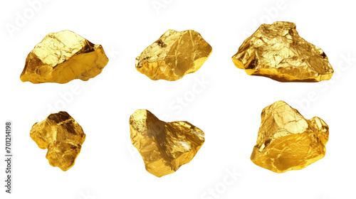 Set of gold nugget on transparent a white background