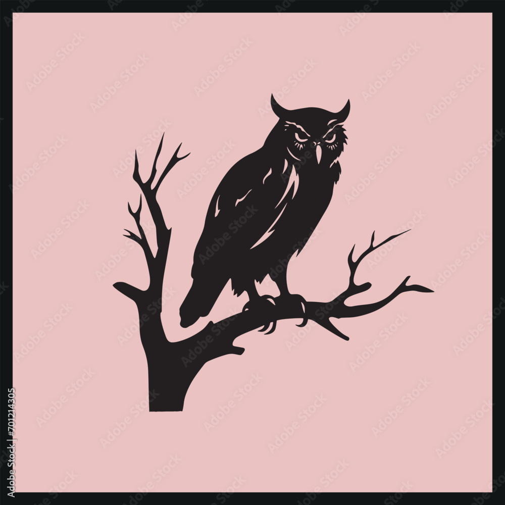 Hunting Owl Silhouette Clip art, Silhouetted Owl vector, Minimalist Owl