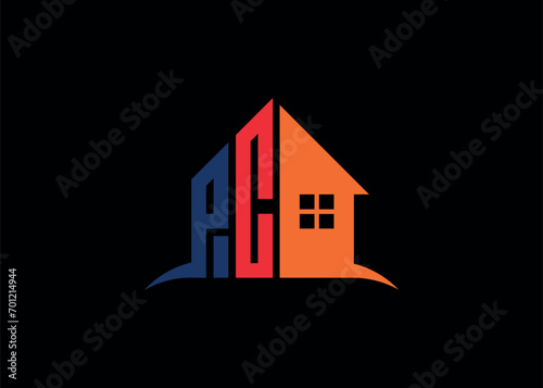 Real Estate PC Logo Design On Creative Vector monogram Logo template.Building Shape PC Logo photo