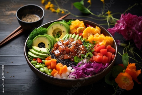  Colorful healthy natural organic vegetarian Hawaiian poke bowl