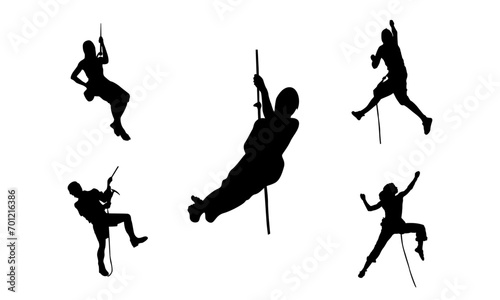 Rock climbing man and woman silhouettes and vectors set , white and black photo