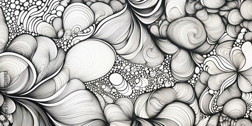 Black line a mesmerizing zentangle geometric pattern. Against a crisp white background.