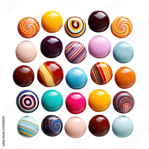 Colorful chocolate candies isolated on transparent or white background
