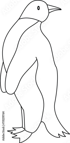 Cute cartoon penguin with doodle simple lines, the penguin standing, running, jumping, sliding, and striking various poses. The cartoon penguin in the icy world joyful.