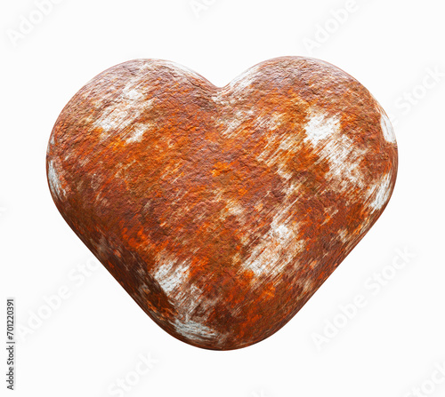 3d rendering heart made of rusty metal isolated on a white background