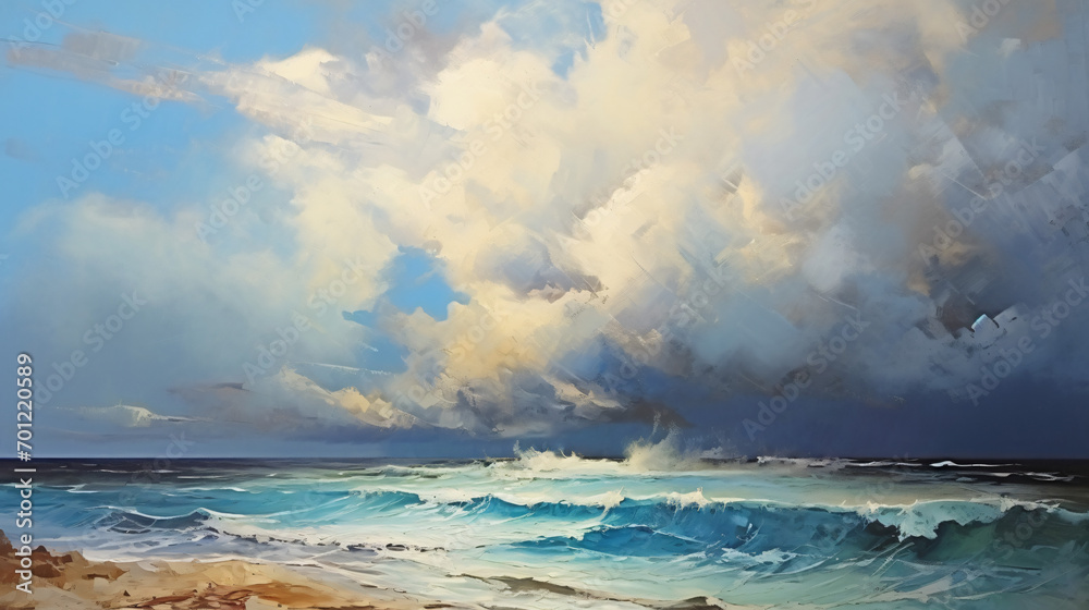 Paintings sea landscape clouds over water storm
