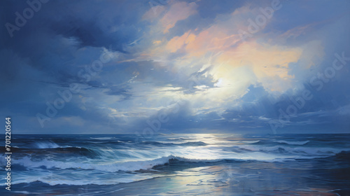 Paintings sea landscape clouds over water storm