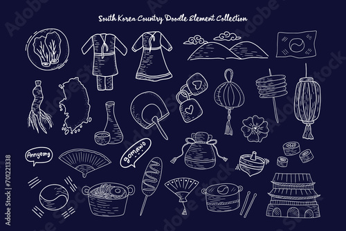 South Korean Country and Culture Doodle Element