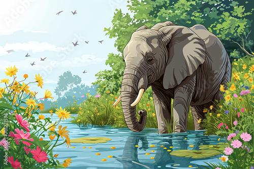 illustration of an elephant in water