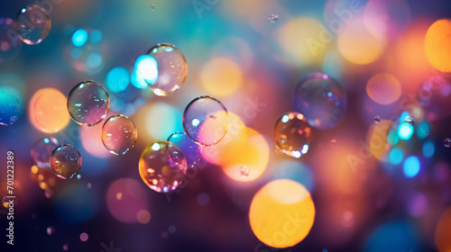 Blurry confetti, water bubbles, bokeh lights, multicolored blurry light, depth of field, abstract background, multicolor, rainbow, haze, city lights, christmas light, soap bubbles 