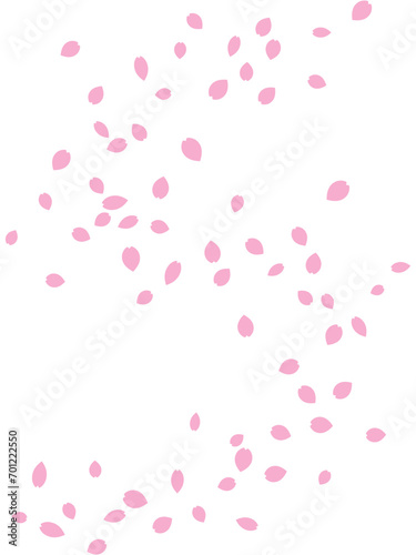 フラットな桜の花びらがS字カーブを描きながら舞う縦背景のイラスト