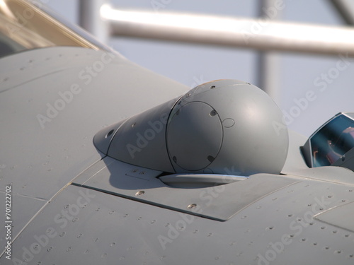 Dubai, United Arab Emirates -Nov.18.2009: Thales_SAGEM FSO (Front Sector Optronics) infrared search and track system, on Rafale in Dubai International Airshow 2009 photo