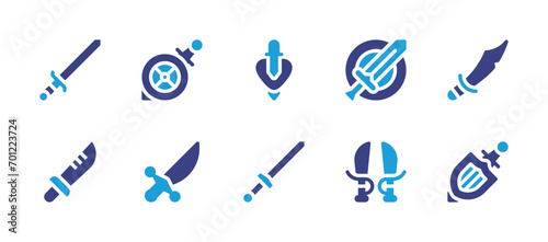 Sword icon set. Duotone color. Vector illustration. Containing sword, dagger, heart, shield. photo