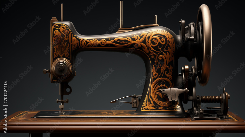 antique sewing machine Isolated Background Generative Ai